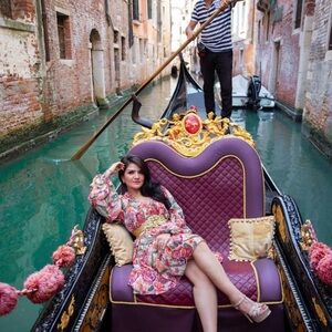 Floral Dress with Purple and Gold Accents